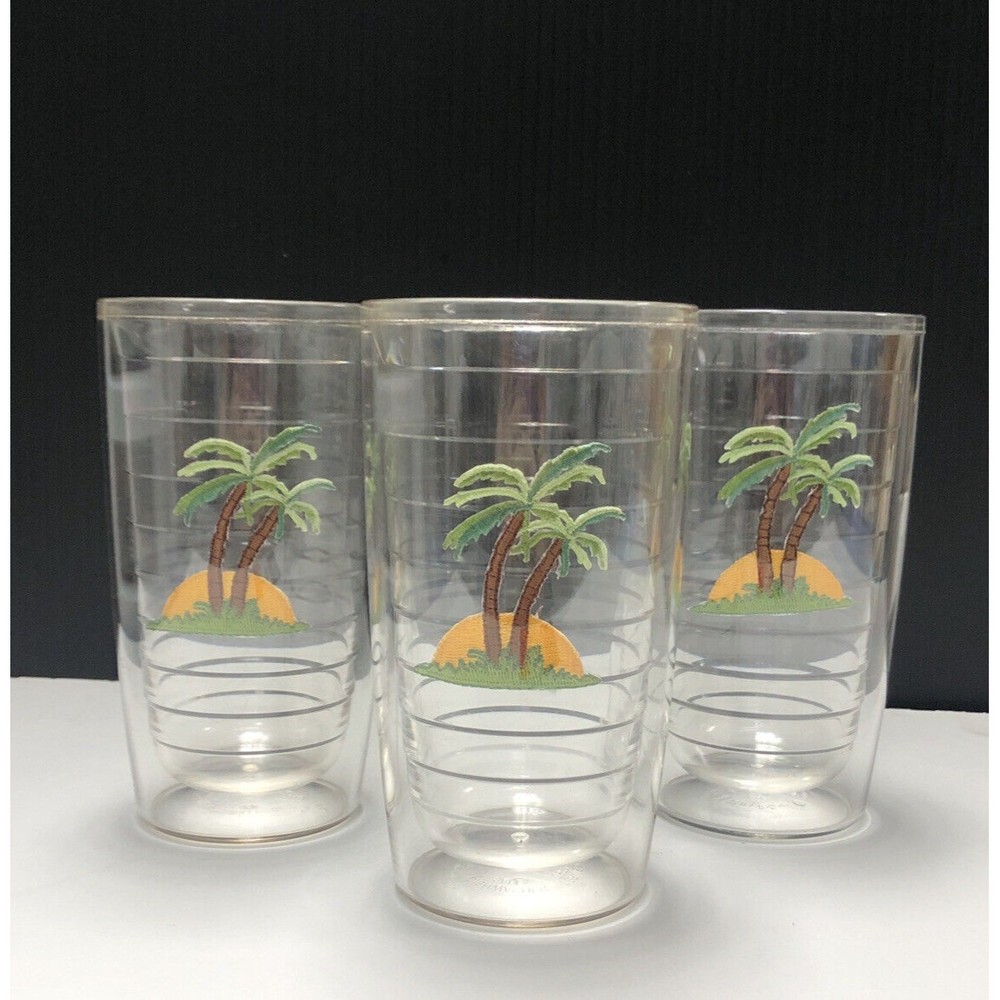 3 Large Tervis 24oz. Insulated Tumblers - Embroidered Palm Trees
